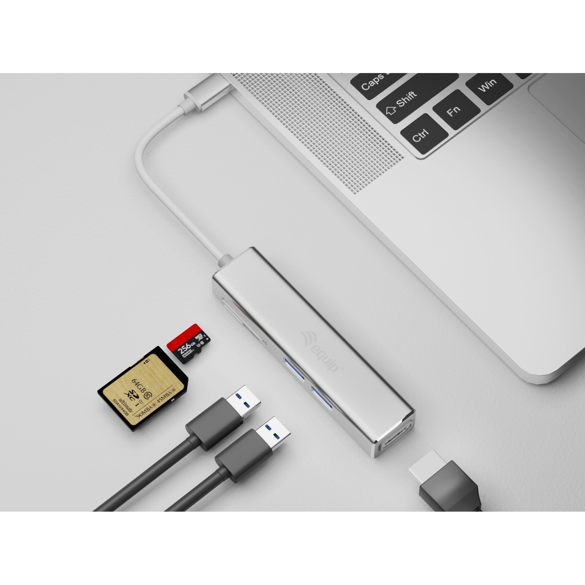 Equip Adapter USB-C -> HDMI.2xUSB3.0.SD 4K30Hz 0.15m sw