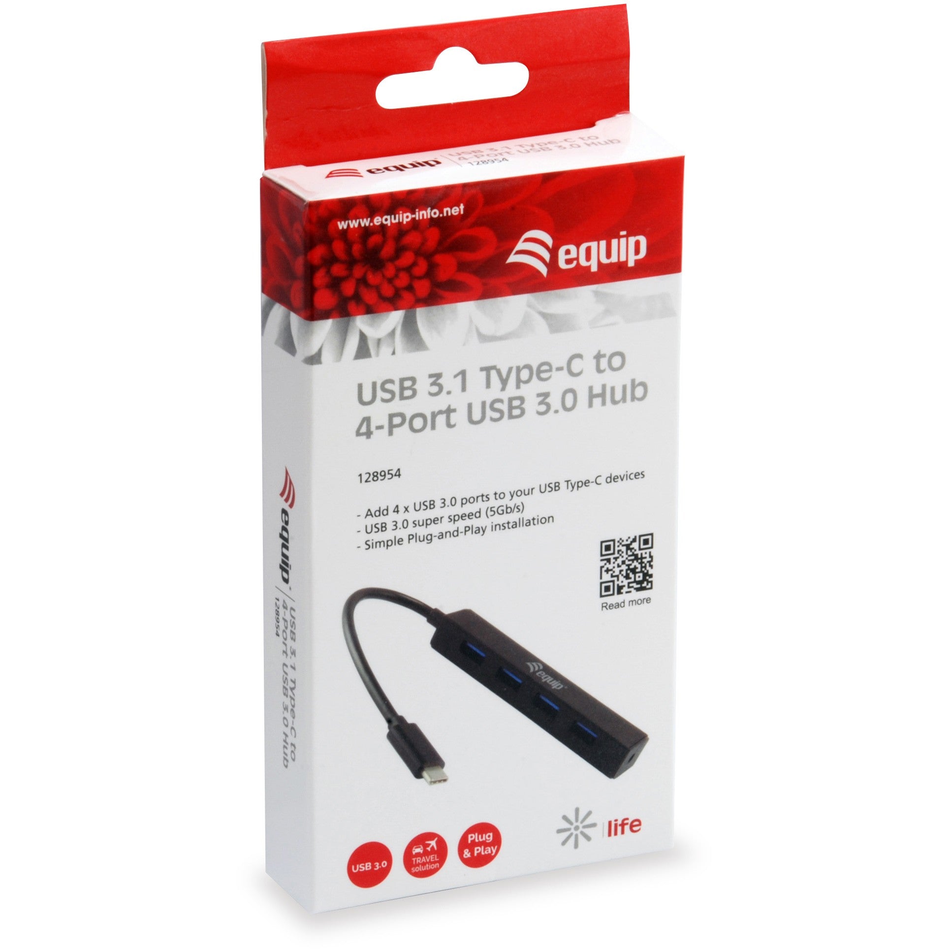 Equip USB-Hub 4-Port 3.2/C->4x3.0 5Gbps o.Netzteil sw