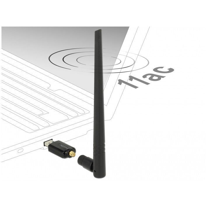 DELOCK USB 3.0 Dualband WLAN ac/a/b/g/n Stick 867 + 300 Mbps mit externer Antenne