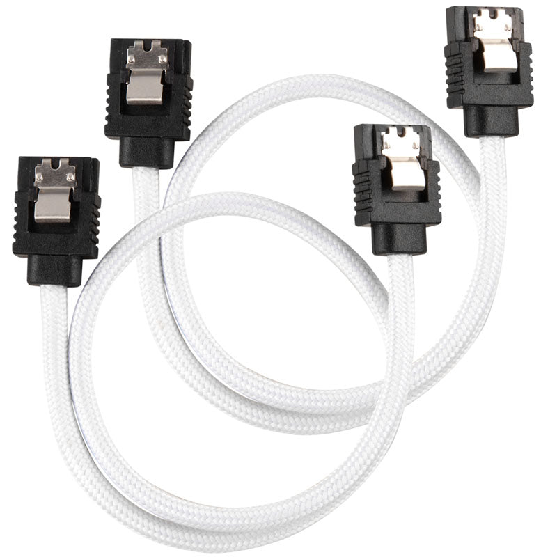 Corsair Premium Sleeved SATA-Kabel, weiß 30cm - 2er Pack