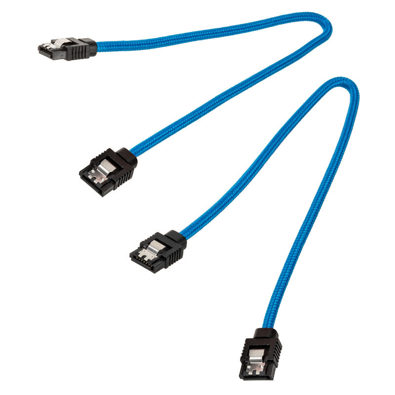 Corsair Premium Sleeved SATA-Kabel, blau 30cm - 2er Pack