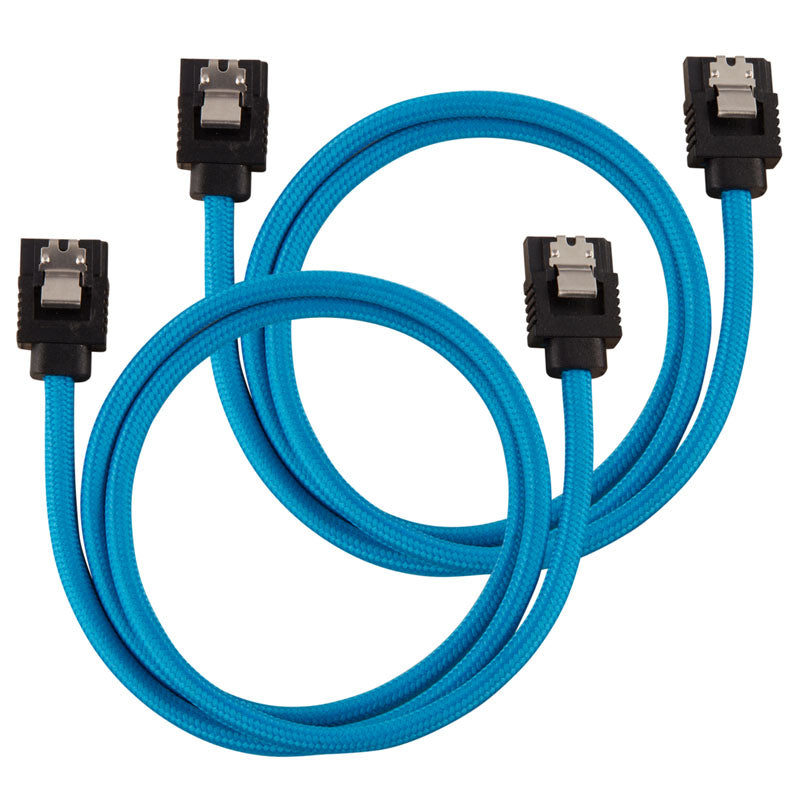 Corsair Premium Sleeved SATA-Kabel, blau 60cm - 2er Pack