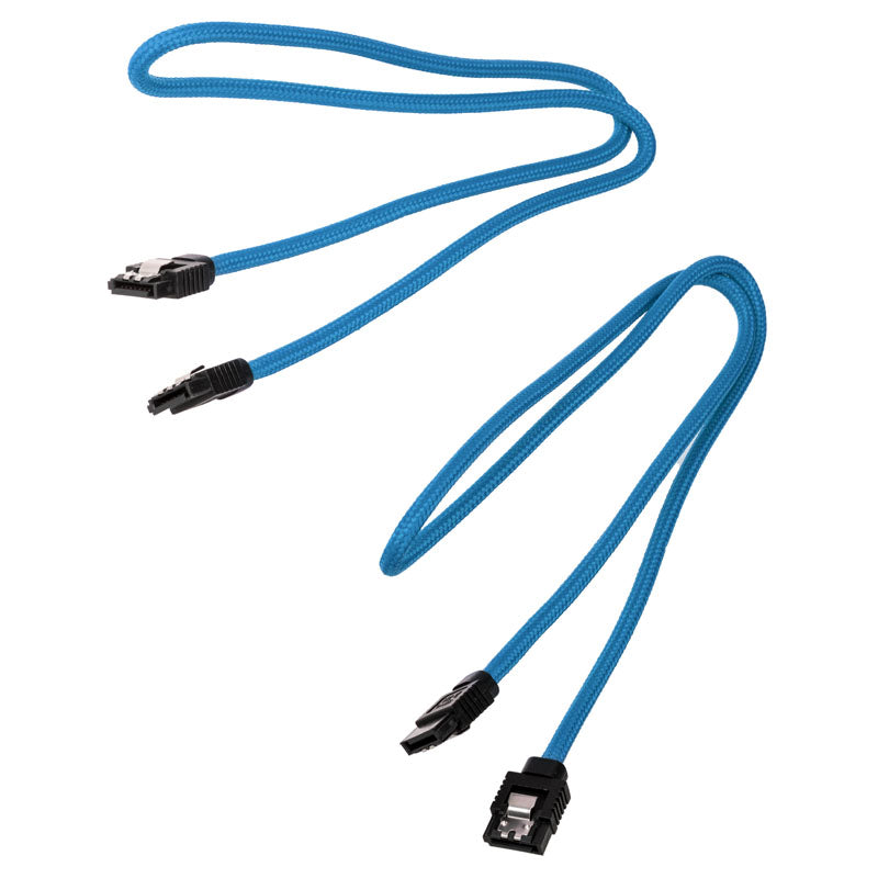 Corsair Premium Sleeved SATA-Kabel, blau 60cm - 2er Pack