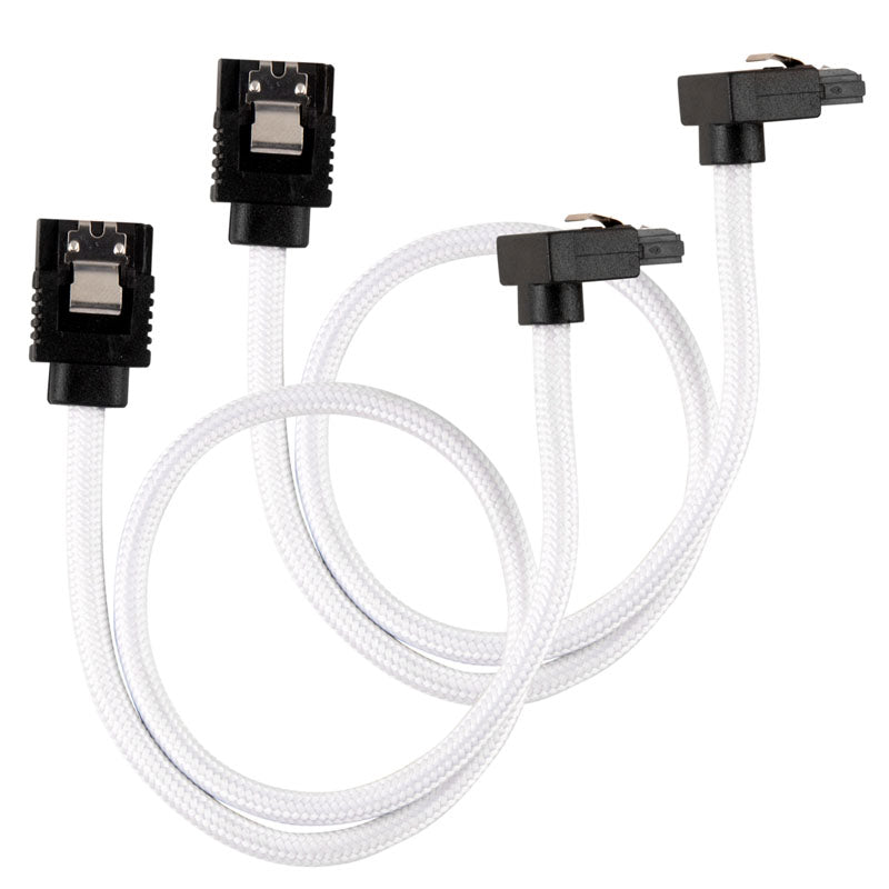 Corsair Premium Sleeved SATA-Kabel gewinkelt, weiß 30cm - 2er Pack