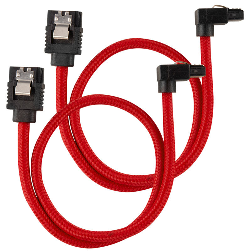 Corsair Premium Sleeved SATA-Kabel gewinkelt, rot 30cm - 2er Pack
