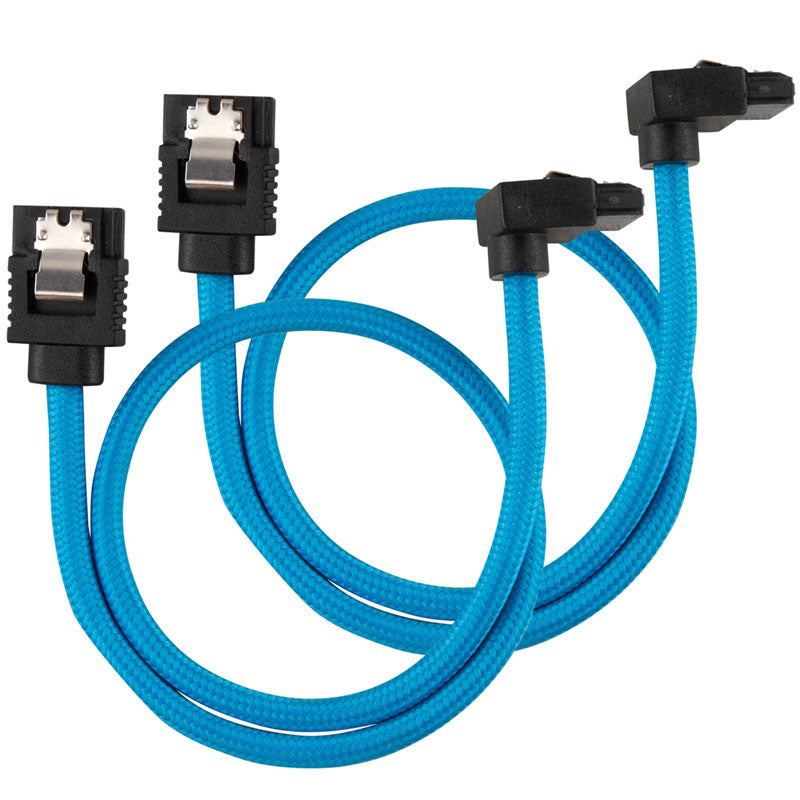 Corsair Premium Sleeved SATA-Kabel gewinkelt, blau 30cm - 2er Pack