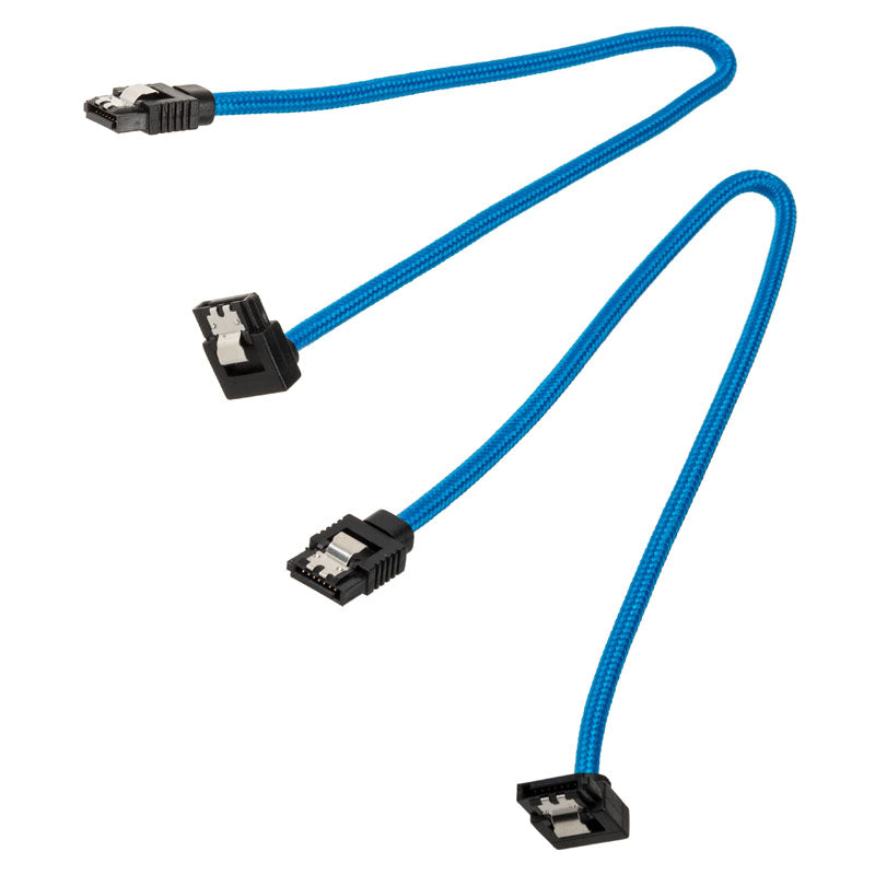 Corsair Premium Sleeved SATA-Kabel gewinkelt, blau 30cm - 2er Pack
