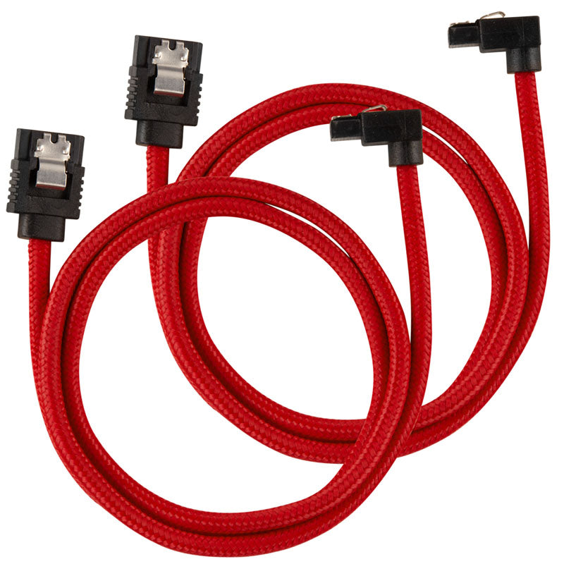 Corsair Premium Sleeved SATA-Kabel gewinkelt, rot 60cm - 2er Pack