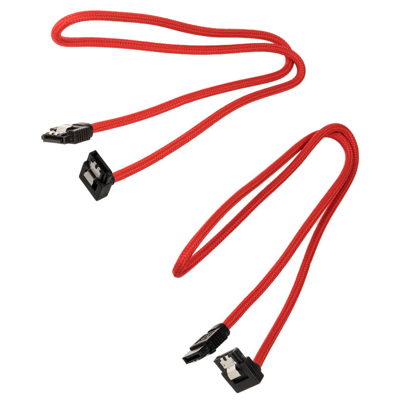 Corsair Premium Sleeved SATA-Kabel gewinkelt, rot 60cm - 2er Pack