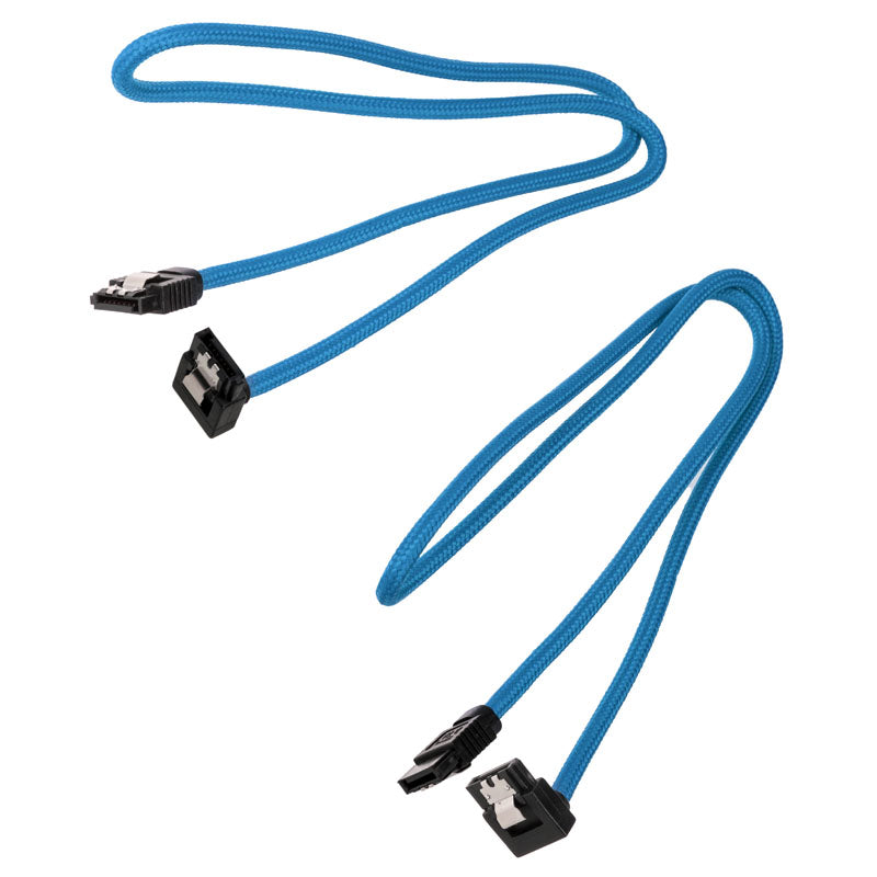 Corsair Premium Sleeved SATA-Kabel gewinkelt, blau 60cm - 2er Pack