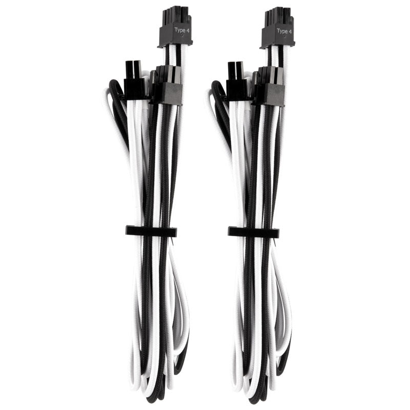 Corsair Premium Sleeved PCIe Single-Kabel, Doppelpack (Gen 4) - weiß/schwarz