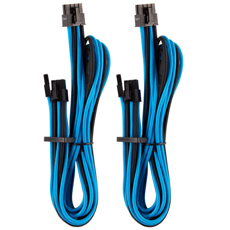 Corsair Premium Sleeved PCIe Single-Kabel, Doppelpack (Gen 4) - blau/schwarz