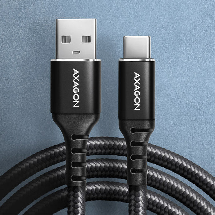 AXAGON BUCM-AM15AB USB-C zu USB-A Kabel, 1,5 m, USB 2.0, 3A, geflochten - schwarz