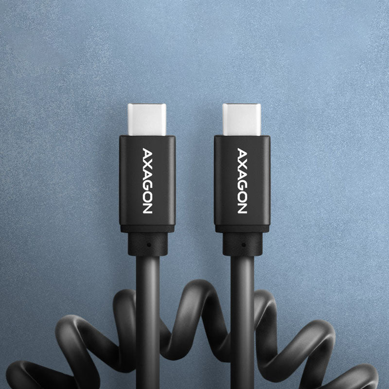 AXAGON BUCM-AM20TB Spiralkabel, USB-C zu USB-C, 1 m, USB 2.0, 2.4 A, ALU, PVC - Schwarz
