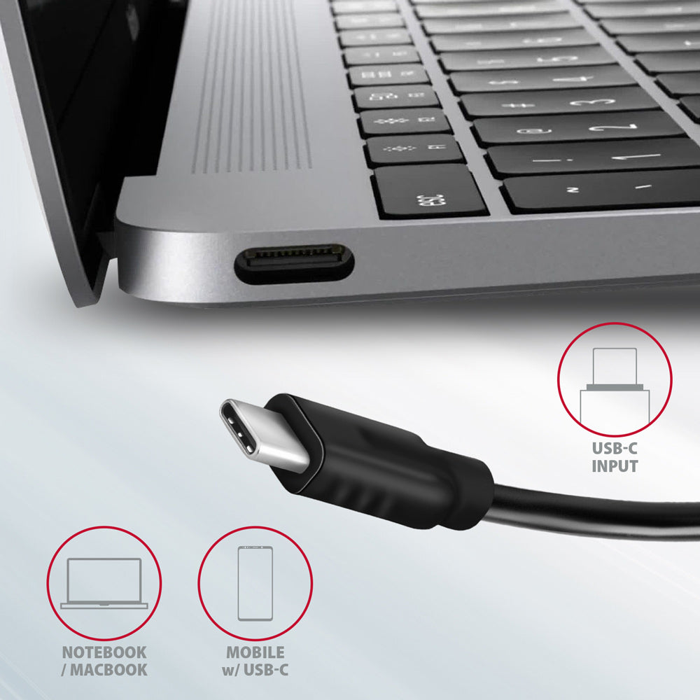Axagon HMC-5G21 USB 10Gbps hub, 2x USB-A, 2x USB-C, HDMI 4k/30Hz, PD 60W, USB-C Kabel