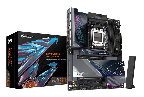 GIGABYTE X870E AORUS MASTER X3D Mainboard - Unterstützt AMD Ryzen 9000 CPUs, digitales 18+2+2-Phasen-VRM, bis zu 9000MHz DDR5 (O.C.), 2xPCIe 5.0 + 3xPCIe 4.0, Wi-Fi 7, 10GbE LAN, USB 4