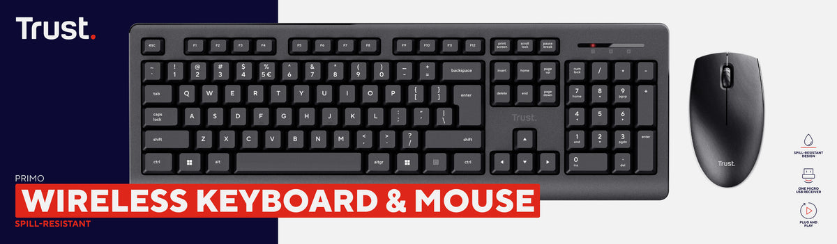 Trust Primo Clavier Souris inclus Bureau Sans fil RF QWERTZ Allemand Noir
