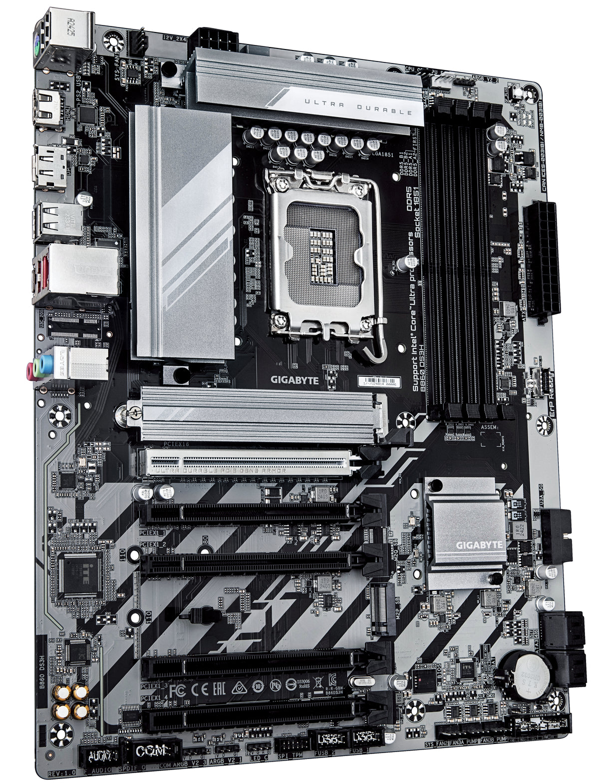 GIGABYTE B860 DS3H Mainboard - Intel Core Ultra CPUs, 8+1+2+2 Phasen VRM, bis zu 9066MHz DDR5, 1xPCIe 5.0 + 1xPCIe 4.0 M.2, 2,5 GbE LAN, USB 3.2 Gen 2x2