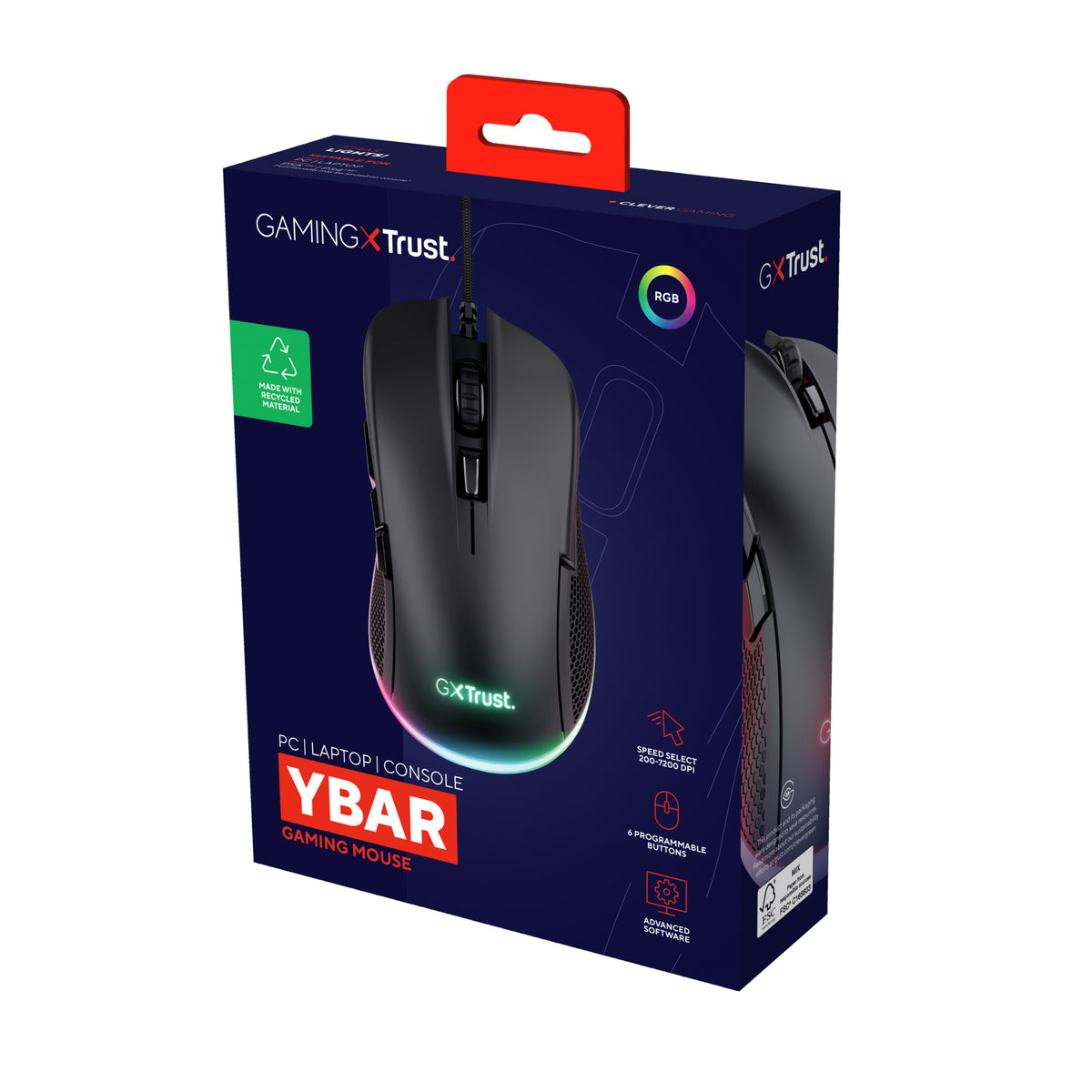 Trust GXT 922 YBAR Maus Gaming rechts USB Typ-A Optisch 7200 DPI