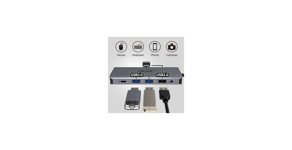 Acer 12-in-1 Type-C Dongle Kabelgebunden USB 3.2 Gen 1 (3.1 Gen 1) Type-C Silber