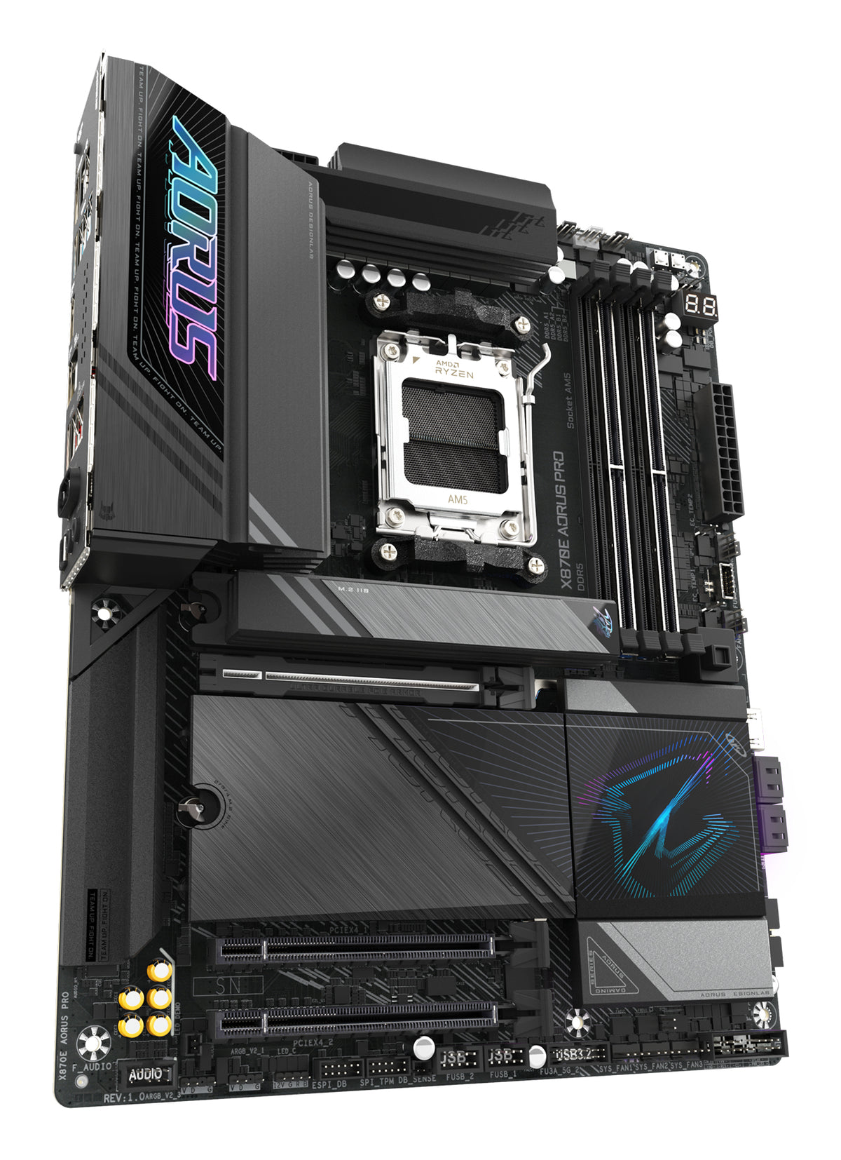 GIGABYTE X870E AORUS PRO Mainboard - Unterstützt AMD Ryzen 9000 CPUs, 16+2+2 Phasen digitales VRM, bis zu 8000MHz DDR5 (OC), 3xPCIe 5.0 + 1xPCIe 4.0, Wi-Fi 7, 2.5GbE LAN, USB 4