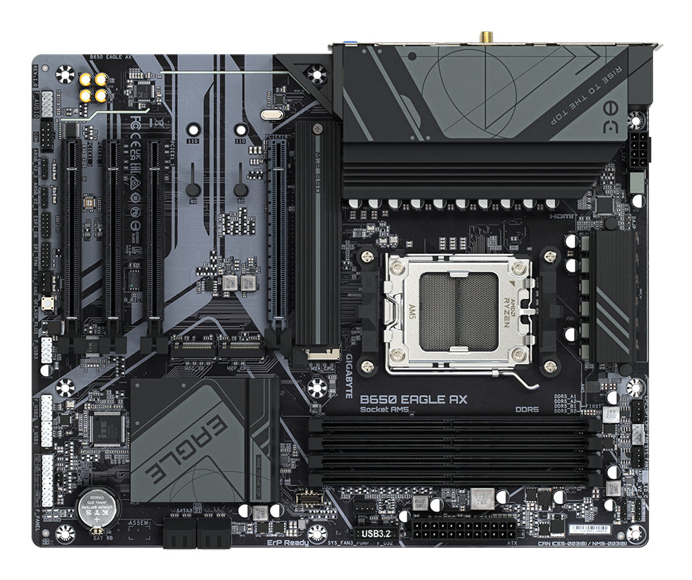 GIGABYTE B650 EAGLE AX Mainboard - AMD Ryzen 9000er-Serie, 12+2+2 Phasen VRM, bis zu 7600 MHz DDR5 (OC), 1xPCIe 5.0 + 2xPCIe 4.0 M.2, GbE LAN, WIFI 6E, USB 3.2 Gen 2