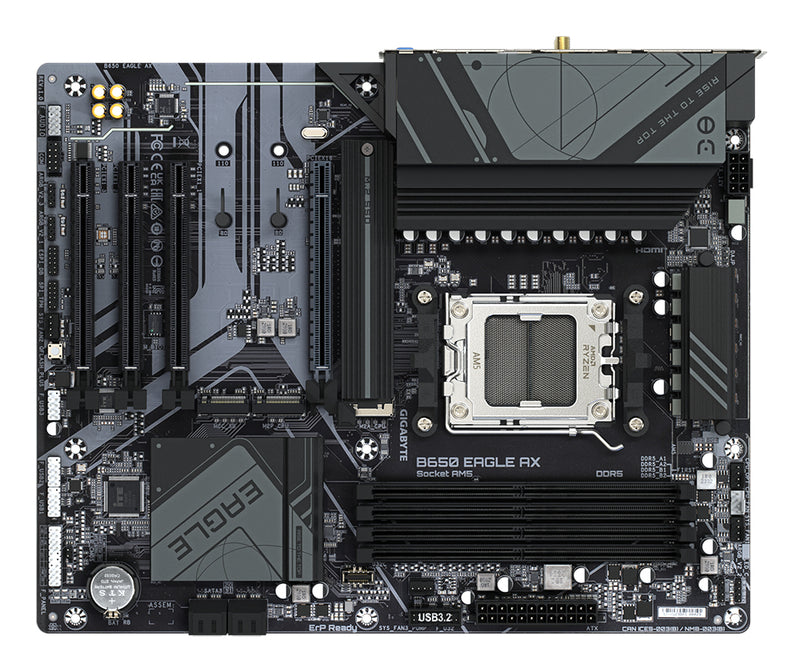 GIGABYTE B650 EAGLE AX Mainboard - AMD Ryzen 9000er-Serie, 12+2+2 Phasen VRM, bis zu 7600 MHz DDR5 (OC), 1xPCIe 5.0 + 2xPCIe 4.0 M.2, GbE LAN, WIFI 6E, USB 3.2 Gen 2