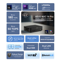 ASUS NUC 16 Pro Slim Mini PC RNUC16GDKW96C4N2 (Intel Core Ultra X9 378H Prozessor, Intel Arc B390 Grafik, 32GB DDR5 Speicher, 1TB G4 PCIe SSD, Intel WiFi 7, Windows 11 Pro NextGen Premium, mit EU-Netzkabel, bis 180 TOPS KI-Leistung, unterstützt OpenClaw…