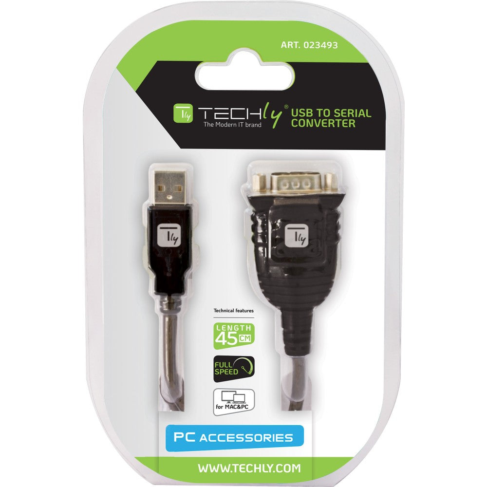 Techly IDATA USB-SER-2T Serien-Kabel Transparent 0,45 m USB Typ-A DB-9