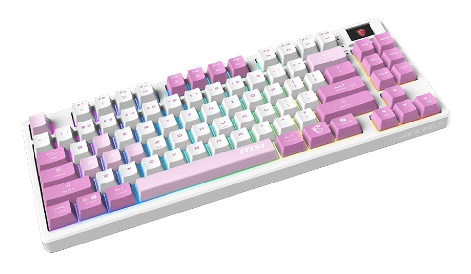 MSI FORGE GK600 TKL WIRELESS VIOLET Tastatur Gaming USB + Bluetooth QWERTY Spanisch Pink, Violett, Weiß