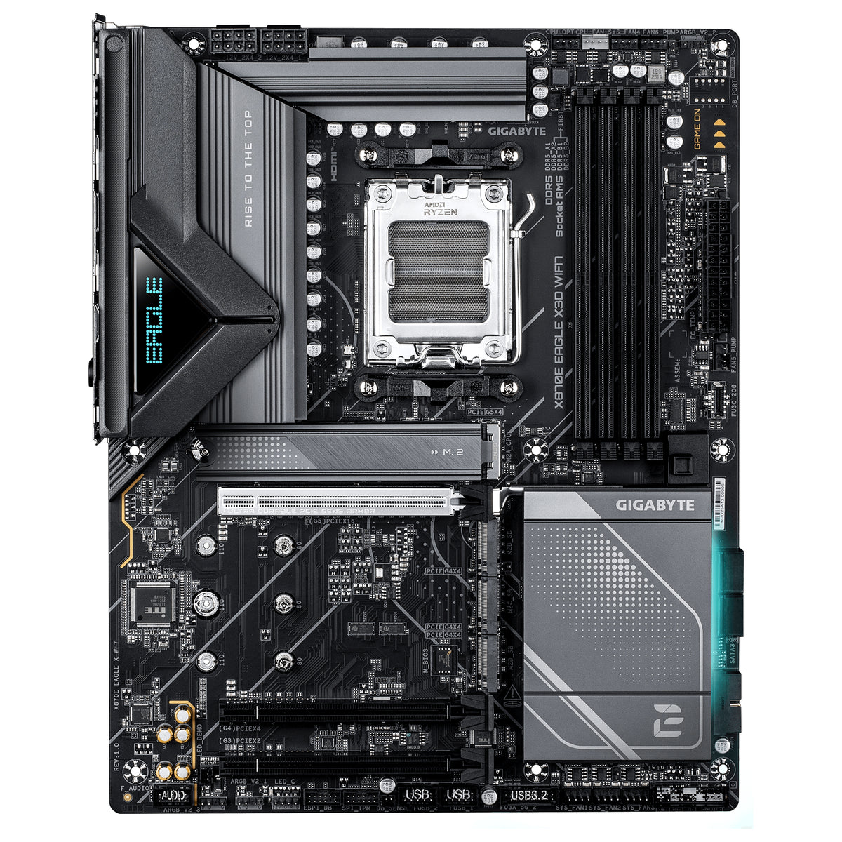 GIGABYTE X870E EAGLE X3D WIFI7 Mainboard – Unterstützt AMD Ryzen 9000 CPUs, digitales 14+2+2-Phasen-VRM, bis zu 9000 Hz DDR5 (OC), 1× PCIe 5.0 + 3× PCIe 4.0, Wi-Fi 7, 5-GbE-LAN, USB 4