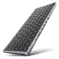 Axagon HMC-KB-GE, USB 5Gbps Tastatur mit integriertem USB‑Hub, HDMI 4K/60Hz, 3x USB-A, SD/mSD, audio, PD 100, deutsches Tastaturlayout