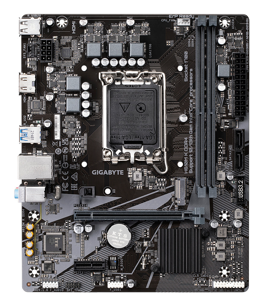 GIGABYTE H610M K DDR4 Mainboard - Unterstützt Intel Core Prozessoren 14th Gen CPUs, 3+1+1 Phases Hybrid Power Design, up to 3200MHz DDR4, 1xPCIe 3.0 M.2, GbE LAN, USB 3.2 Gen 1