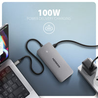 Axagon HMC-CUB83X2 USB 10Gbps hub, 2x USB-A, USB-C, HDMI & DP 4k/144Hz, RJ-45, PD 100W
