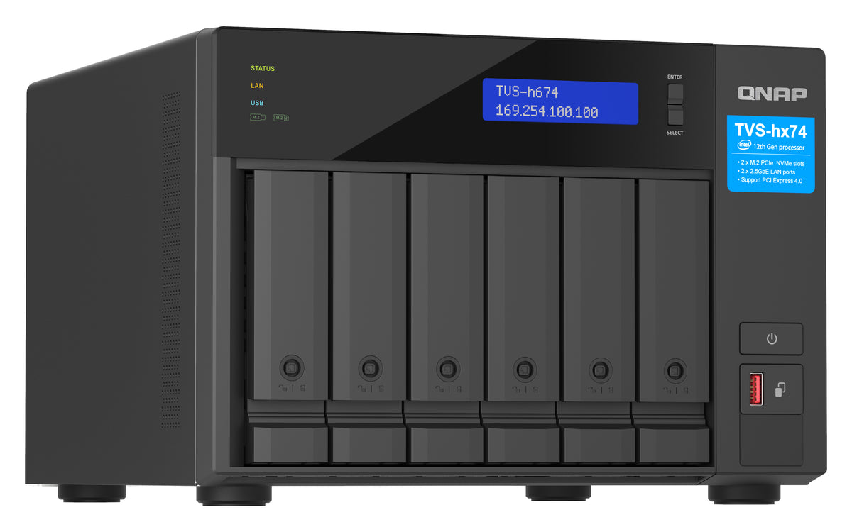 QNAP TVS-h674 NAS Tower Intel® Core™ i3 i3-12100 16 GB DDR4 0 TB QuTS hero Schwarz