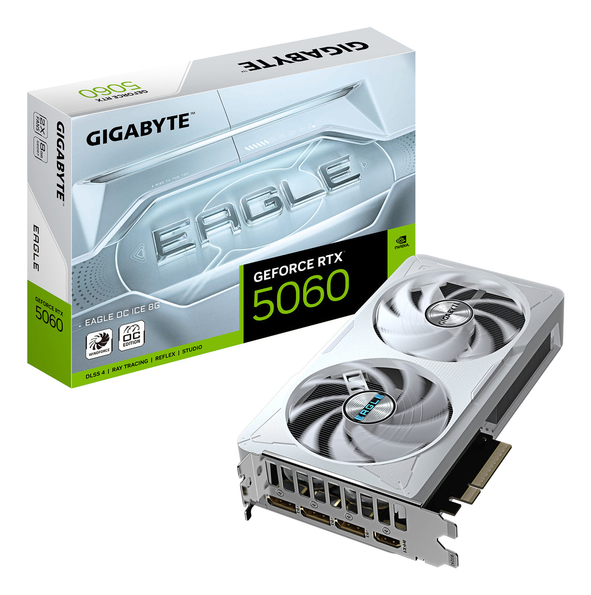 GIGABYTE GeForce RTX 5060 EAGLE OC ICE 8G Grafikkarte - 8GB GDDR7, 128bit, PCI-E 5.0, 2550 MHz Kerntakt, 3 x DisplayPort, 1 x HDMI, GV-N5060EAGLEOC ICE-8GD