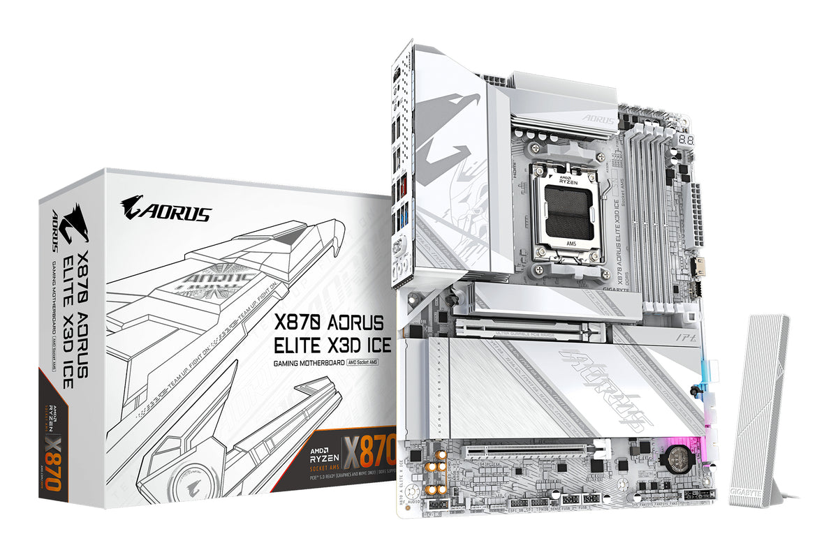 GIGABYTE X870 AORUS ELITE X3D ICE Mainboard - Unterstützt AMD Ryzen 9000 Prozessoren, 16+2+2 Phasen Digital-VRM, bis zu 9000Hz DDR5 (OC), 2xPCIe 5.0 + 2xPCIe 4.0, Wi-Fi 7, 2.5GbE LAN, USB 4
