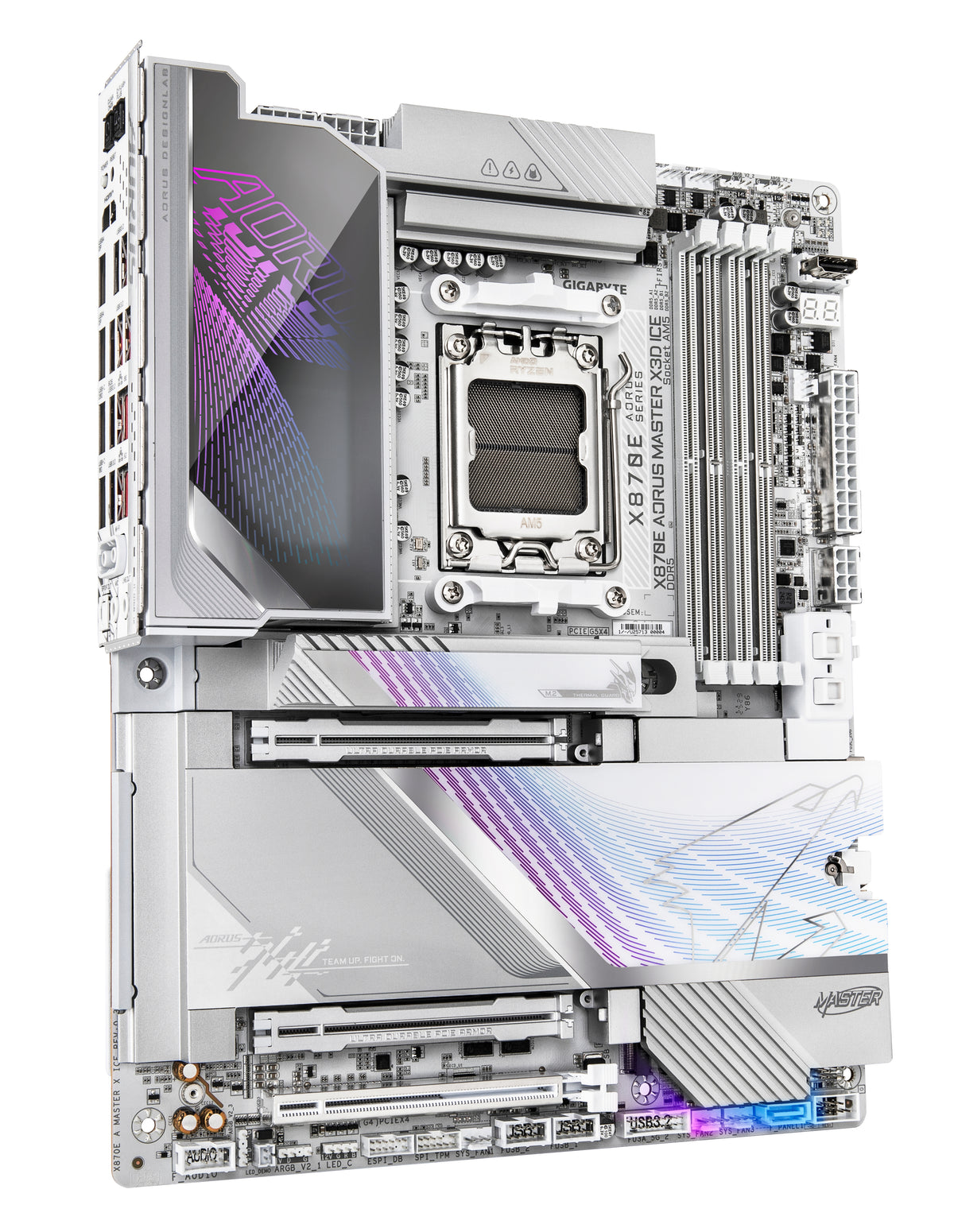 GIGABYTE X870E AORUS MASTER X3D ICE Mainboard – Unterstützt AMD Ryzen 9000 Prozessoren, 18+2+2-Phasen Digital-VRM, bis zu 9000 Hz DDR5 (OC), 2 x PCIe 5.0 + 3 x PCIe 4.0, Wi-Fi 7, 10 GbE LAN, USB 4