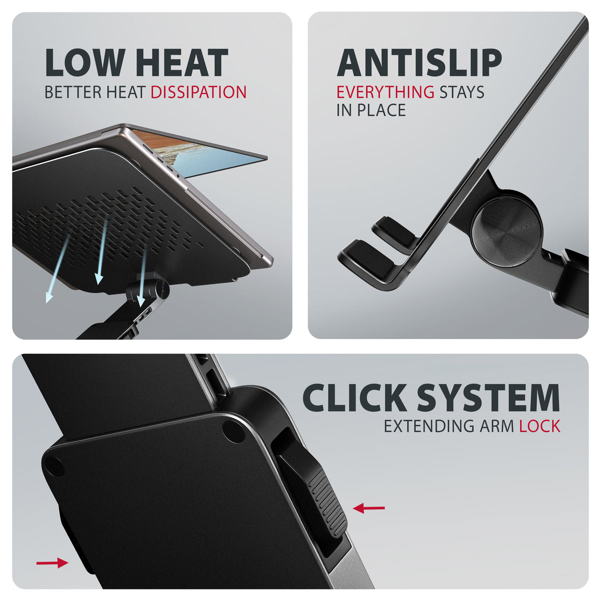 Axagon STND-LRB Aluminiumständer mit 360°-Drehung für Laptops 10"–17.3". Verstellbare Höhe und Winkel. Schwarze Version.