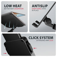 Axagon STND-LRB Aluminiumständer mit 360°-Drehung für Laptops 10"–17.3". Verstellbare Höhe und Winkel. Schwarze Version.