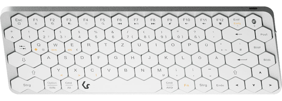 KeySonic KSK-5020BT-S (DE), Mini Tastatur mit wabenförmigen Tasten, kabellose Verbindung, Multimediatasten, Aluminium, Silber/Weiß