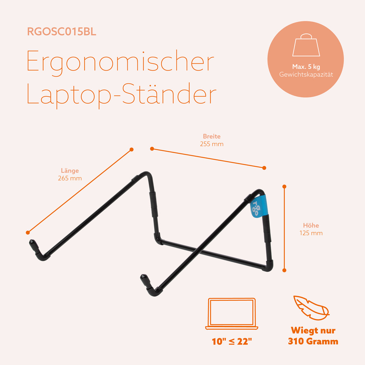 R-Go Tools Laptopständer R-Go Steel Travel, ergonomisch faltbarer und einstellbarer Laptopständer, Stahl, Schwarz