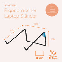 R-Go Tools Laptopständer R-Go Steel Travel, ergonomisch faltbarer und einstellbarer Laptopständer, Stahl, Schwarz
