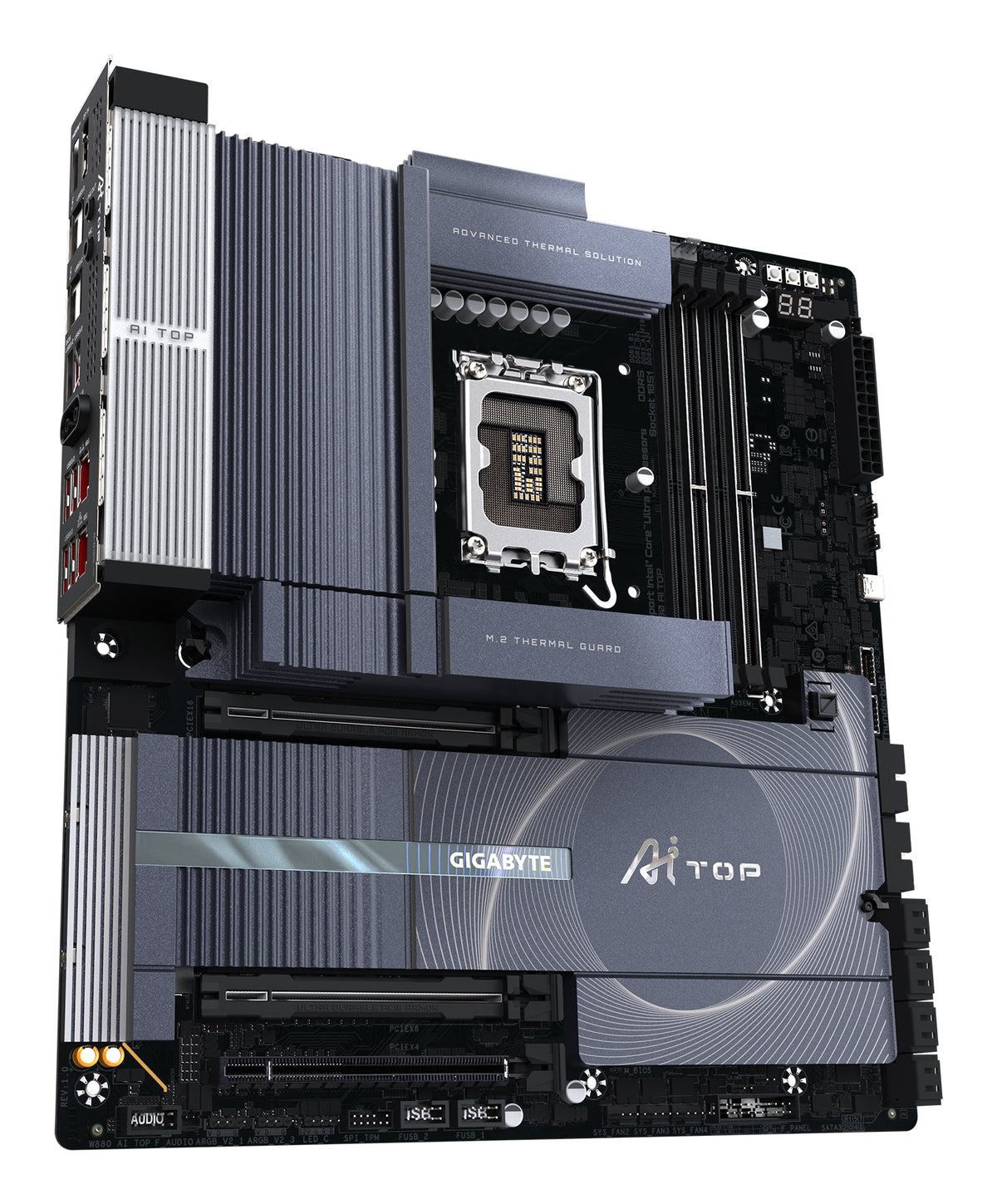 GIGABYTE W880 AI TOP Mainboard - Unterstützt Intel Core Ultra CPUs, digitales 16+1+2-Phasen-VRM, bis zu 9466Hz DDR5 (O.C.), 1xPCIe 5.0 + 3xPCIe 4.0, Wi-Fi 7, 10GbE LAN, Thunderbolt 5