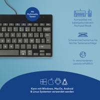 R-Go Tools Ergonomische Tastatur R-Go Compact Break, kompakte Tastatur mit Pausensoftware, AZERTY (BE), verkabelt, schwarz