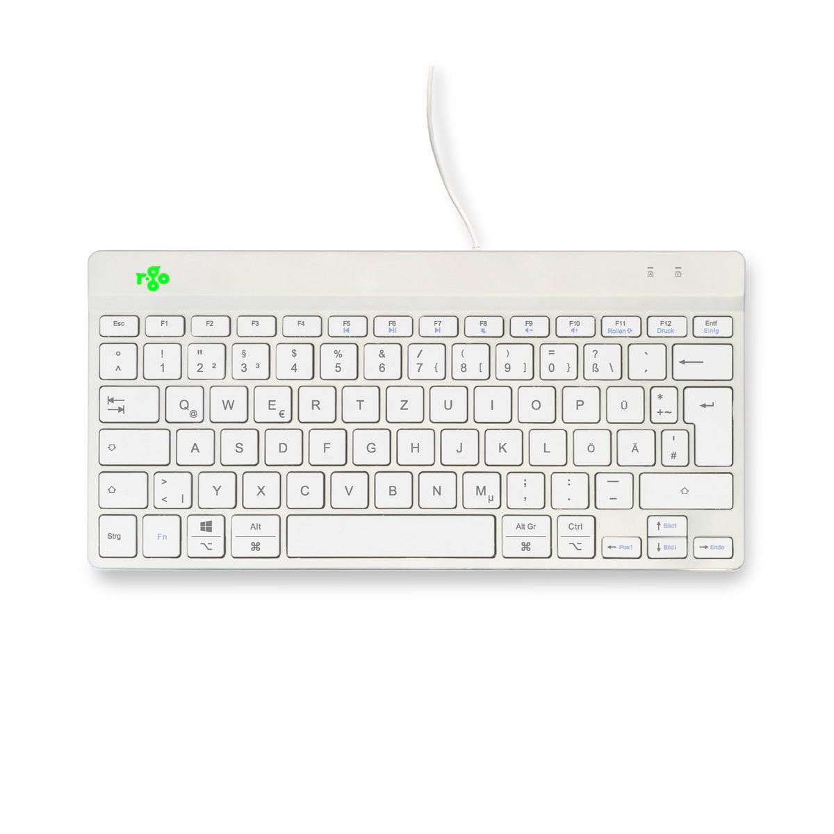 R-Go Tools Ergonomische Tastatur R-Go Compact Break, kompakte Tastatur mit Pausensoftware, QWERTZ (DE), Kabelgebunden, Weiß