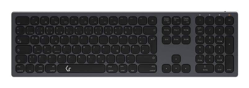 KeySonic KSK-8023BTRF (DE), Full-Size Aluminium Tastatur, Bluetooth® & RF, für Windows® und macOS®, anthrazit/schwarz
