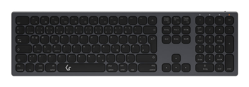 KeySonic KSK-8023BTRF (DE), Full-Size Aluminium Tastatur, Bluetooth® & RF, für Windows® und macOS®, anthrazit/schwarz
