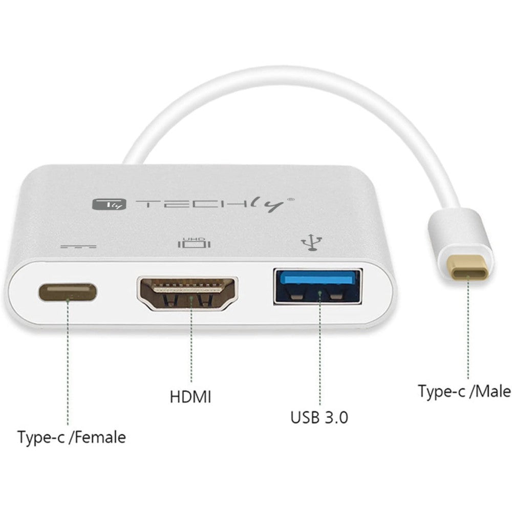 Techly IADAP USB31-HDMIPTY laptop-dockingstation & portreplikator Kabelgebunden USB 3.2 Gen 1 (3.1 Gen 1) Type-C Silber