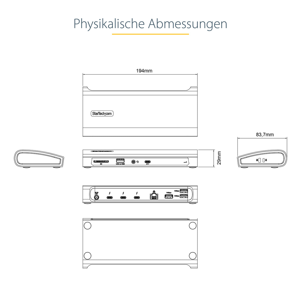 StarTech.com Thunderbolt 4 Docking station, 96W PD, Einzelner 8K/Dual 4K 60Hz Monitor, 3xTB4/USB4 und 4xUSB-A Hub, SD/GbE, Thunderbolt 4/3 und USB4 kompatibel, K-Slot, 0.8m Kabel
